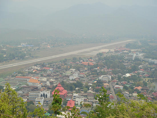 Airport runway viewed from top of Doi Kong Mu